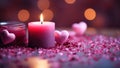valentine candle and little hearts in the background Royalty Free Stock Photo