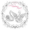Valentine card with couple swans