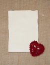 Valentine card with crochet heart Royalty Free Stock Photo