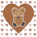 Valentine card with cute bear on love background