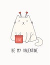 Valentine card with cute cat