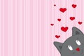 Valentine card with funny cat looking from the corer of page Royalty Free Stock Photo