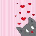 Valentine card with funny cat looking from the corner of the page Royalty Free Stock Photo