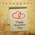 Valentine card with hearts and golden textile background - 