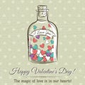 Valentine card with jar filled with hearts and wishes text