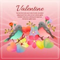 Valentine card with love shape flower and couple bird Royalty Free Stock Photo