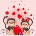 Valentine card with Lovers Monkeys