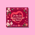 Valentine card with pink watercolor flowers and multicolored hearts, on a pale burgundy background Royalty Free Stock Photo