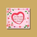 Valentine card with pink watercolor flowers and multicolored hearts, on a pale pink background Royalty Free Stock Photo