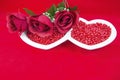 Valentine card roses red candy heart dish love concept