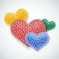 Valentine card. Several multi-colored fluffy hearts.