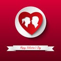 Valentine card with silhouette of lovers on red background