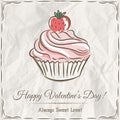 Valentine card with strawberry cupcake