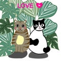 Valentine card with two cute cats on greenery nature hand drawn cartoon vector.happy valentine day.love is ...concept Royalty Free Stock Photo