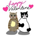 Valentine card with two cute cats hand drawn cartoon vector.happy valentine day.