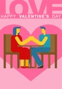 Valentine card. Valentines Day greeting card. Lovers at table. Romance illustration