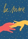 Makes an proposal and hand puts on a ring with text be mine, design cute poster for 14 february