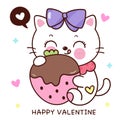 Valentine cat cute cartoon hug sweet strawberry (kitten playing). Series: love festival kawaii animals