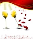 Valentine champagne glasses with rose petals Royalty Free Stock Photo