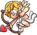 Valentine cherub aiming with bow and arrow.