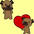 Valentine chibi bulldog character cartoon set Royalty Free Stock Photo