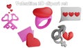 Valentine clipart element ,3D render Valentine concept isolated on white background icon set