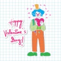Valentine clown on math paper