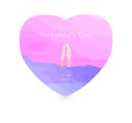 Valentine concept card with young lover in varicolored abstract heart shape balloon on romantic background, watercolor vector and