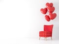 Valentine concept with red fabric and white dot chair 3d render