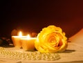 Valentine concept. Rose and two Heart Candles Royalty Free Stock Photo