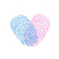 Valentine couple. Human finger print. Twin baby. Baby shower. Wedding invitation symbol. Valentine`s Day. Tattoo. Heart shape desi