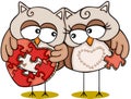 Valentine couple owls with heart puzzle of love Royalty Free Stock Photo