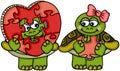 Valentine couple turtles with heart puzzle of love Royalty Free Stock Photo