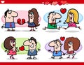 Valentine couples in love cartoon set