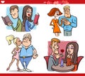 Valentine couples in love cartoon set