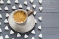 Valentine cup coffee boards sugar cubes Royalty Free Stock Photo