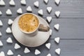 Valentine cup coffee boards sugar cubes Royalty Free Stock Photo