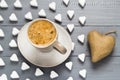 Valentine cup coffee boards sugar cubes heart Royalty Free Stock Photo
