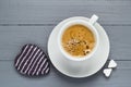 Valentine cup coffee boards sugar cubes heart Royalty Free Stock Photo