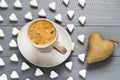 Valentine cup coffee boards sugar cubes heart Royalty Free Stock Photo
