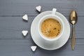 Valentine cup coffee boards sugar cubes heart Royalty Free Stock Photo