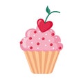 Valentine cupcake icon with heart shaped cherry.