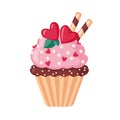 Valentine cupcake icon with hearts. Royalty Free Stock Photo