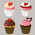 Valentine cupcakes icon set