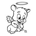 Valentine cupid bear ready to shoot his arrow.Monochrome vector line art isolated. Royalty Free Stock Photo