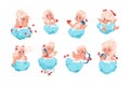 Valentine Cupid. Cartoon baby angel of love sitting on clouds with bow and arrows. Funny love and romance symbol. Cherubs shooting Royalty Free Stock Photo