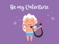 Valentine Cupid love playfully angel. Cute boy or girl cupid. Flying angel love playing music on the lyre