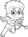 Outlined Cute Cupid Baby Cartoon Character With Bow And Arrow Flying