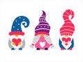 Valentine cute gnomes hand drawn vector illustration.