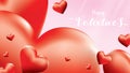 Valentine 3D Colorful Red Romantic Hearts shape flying and Floating on pink background. symbols of love for Happy Women`s, Mother Royalty Free Stock Photo